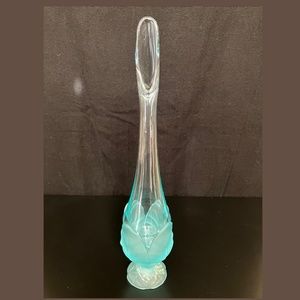 Viking Clear Aqua Frosted Swung Vase Cabbage Leaf Base 13,5" tall